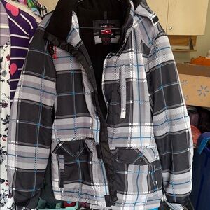 Tony Hawk Black White & Blue Plaid Hooded Ski Jacket